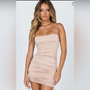Princess Polly Beige Ruched Mini Dress